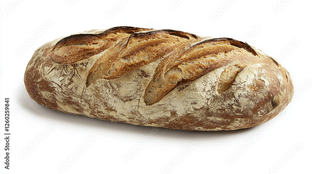 A rustic loaf of sourdough bread with a thick crunch