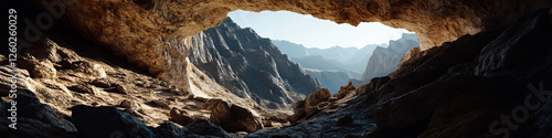 Cave Entrance with Mountain Landscape View