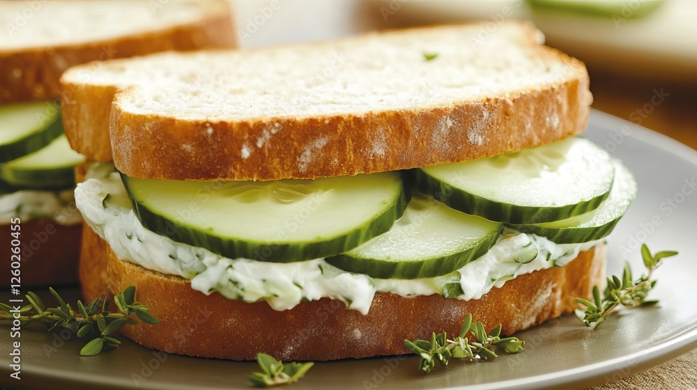 Savor the freshness of a cucumber-adorned sandwich, a perfect work snack. Festive embellishments add visual appeal, while the crisp cucumber provides a refreshing complement to the savory flavors. Savor the freshness of a cucumber-adorned sandwich, a perfect work snack. Festive embellishments add visual appeal, while the crisp cucumber provides a refreshing complement to the savory flavors.
