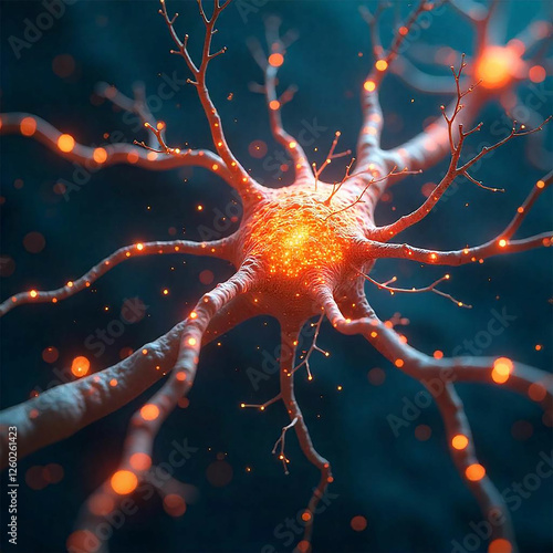 Futuristic Digital Illustration of a Human Brain with Electrical Activity and Lightning.