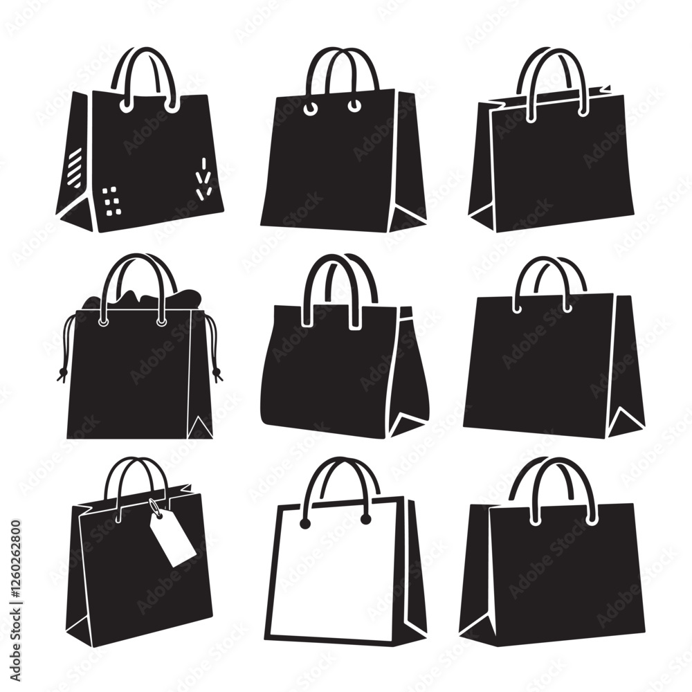 Shopping Bag Silhouette Icons and Vector Set Shopping Bag Silhouette Icons and Vector Set