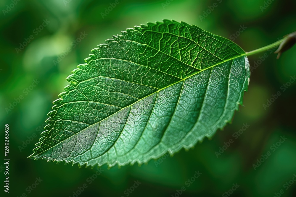 Close-up of a vibrant green leaf, showcasing intricate vein patterns and serrated edges. Close-up of a vibrant green leaf, showcasing intricate vein patterns and serrated edges.