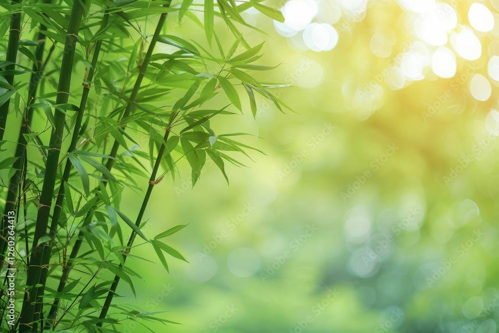 Lush green bamboo stalks and leaves in a vibrant, sunlit natural setting. Lush green bamboo stalks and leaves in a vibrant, sunlit natural setting.
