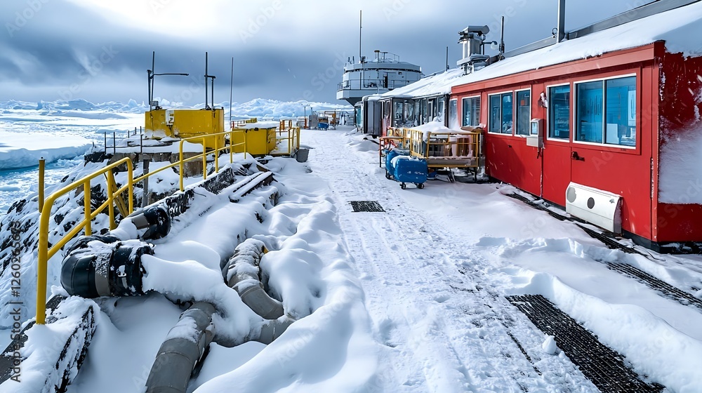 Naklejka premium Antarctic Research Station in Winter Snow - Climate Change
