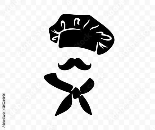 Baker or chef in hat, graphic design. Food, meal, pizzeria, bakery, bakehouse and bakeshop, vector design and illustration