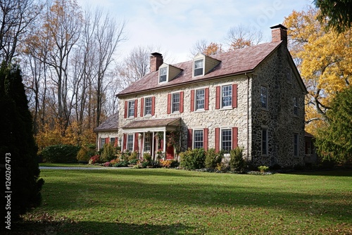 Stone house in autumn colors