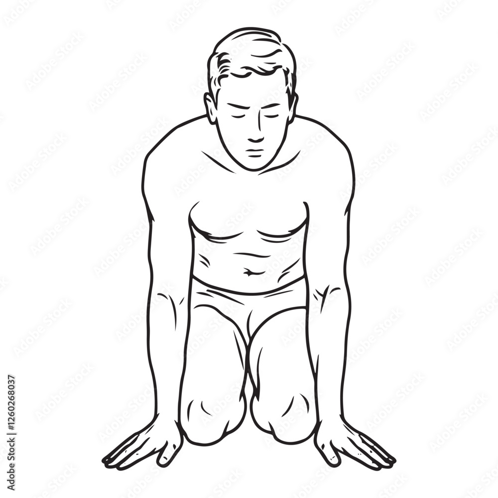 Fototapeta premium Kneeling Man Silhouette - Modern Simple Kneeling Pose Drawing - Kneeling Man Vector - Kneeling Man Doodle - Kneeling Illustration - Man Kneeling Line Art 
