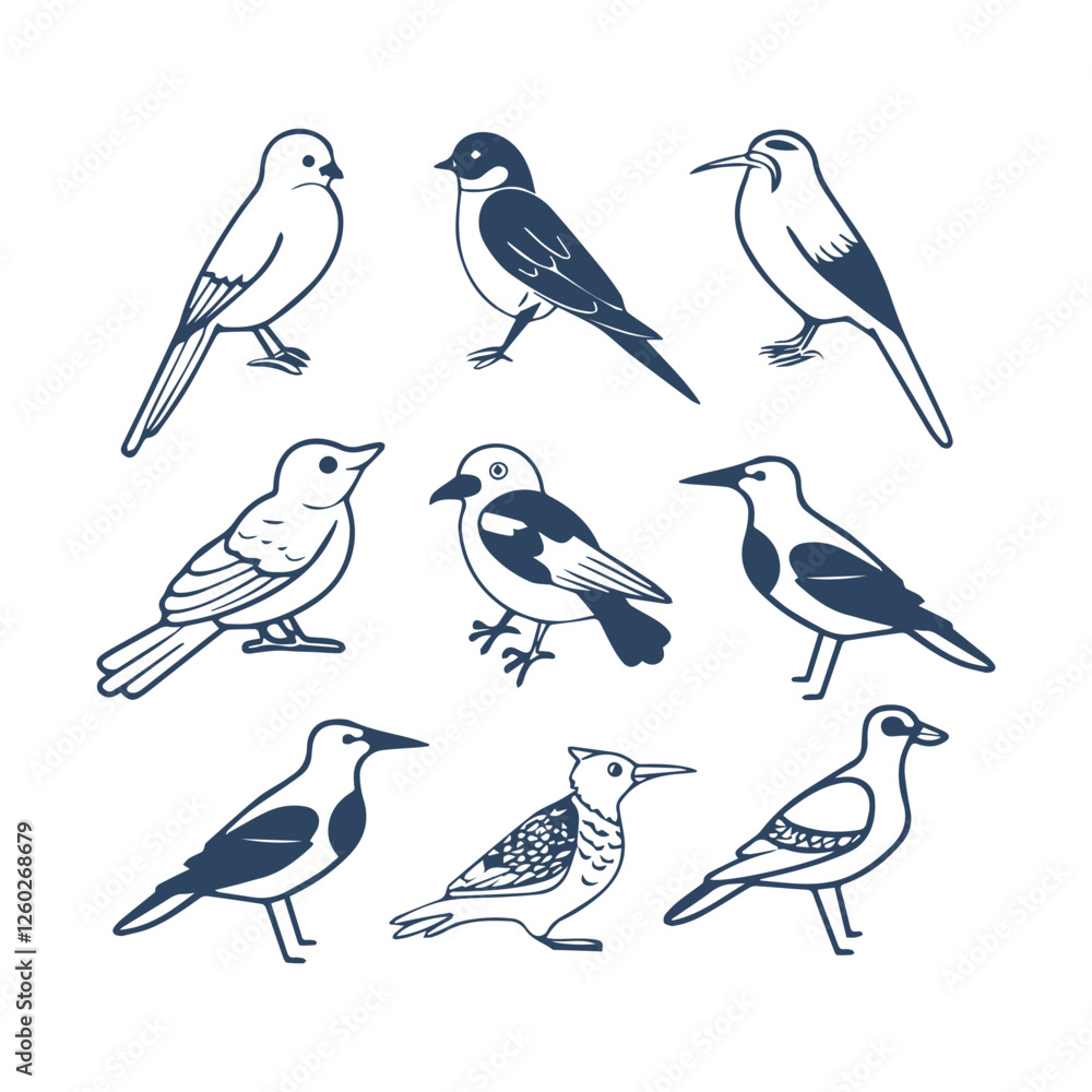 Fototapeta premium Birds Silhouette Clipart Set Vector Illustration Collection