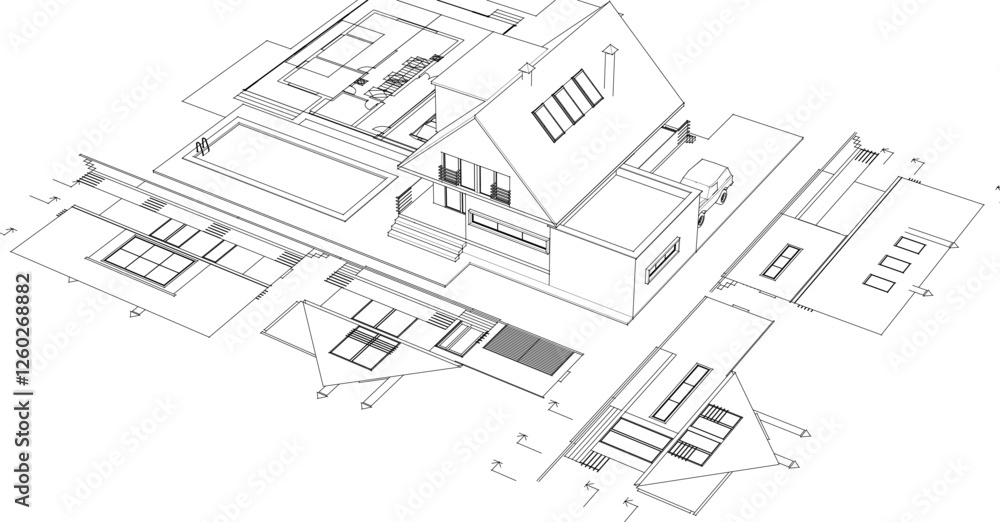 traditional residential architecture house sketch 3d illustration traditional residential architecture house sketch 3d illustration