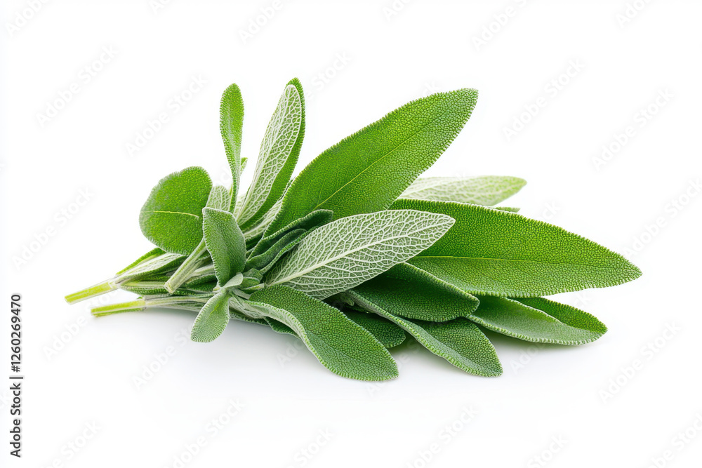 Fresh sage leaves on a white background, perfect for culinary and herbal themes. isolated on white background. Fresh sage leaves on a white background, perfect for culinary and herbal themes. isolated on white background.