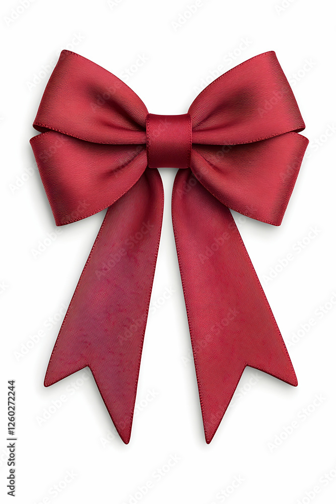 Fototapeta premium Red bow isolated, overhead view, for Christmas gifts, festive decoration element