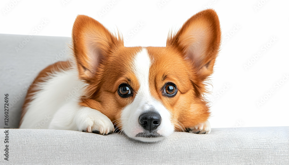 Relaxed corgi resting on chair, indoors Relaxed corgi resting on chair, indoors
