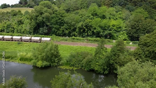 Train by river