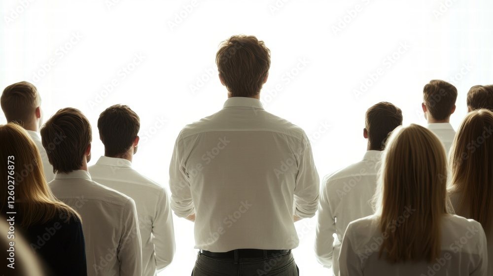 Fototapeta premium Diverse Group of People Facing Bright Light in White Shirt