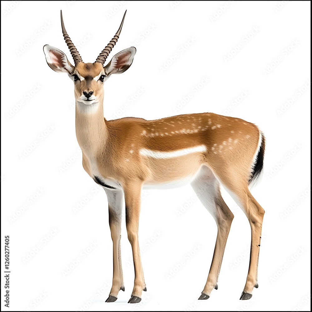 Impala antelope, wildlife, African savanna, isolated white background, nature documentary