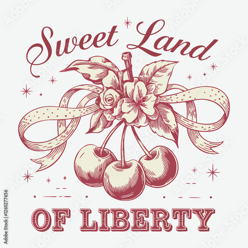 Sweet Land Of Liberty Vintage 4th of July T Shirt Design