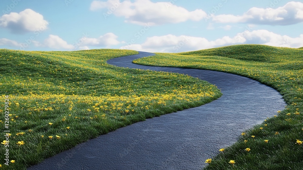Obraz premium Grassland wildflowers path spring background