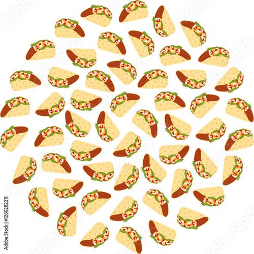 Taco vegetable and meat filling Circular Background Texture. Thematic or menu cards Background idea