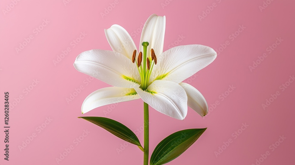 Naklejka premium Single white lily on pink background