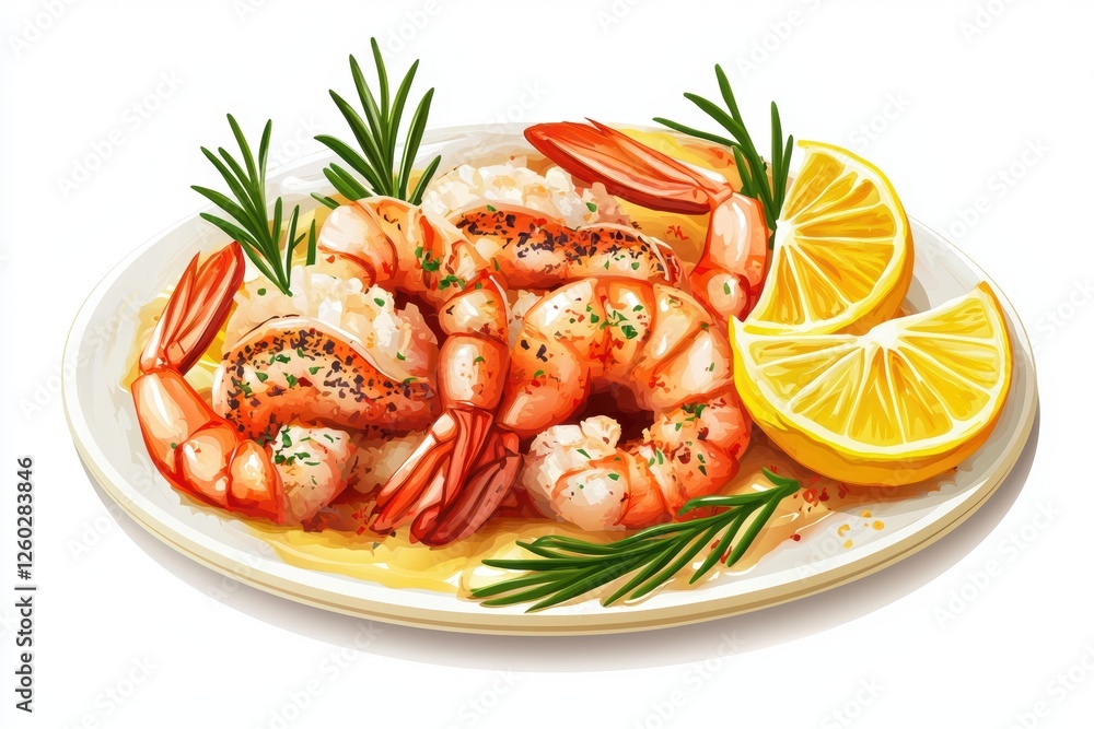 Delicious shrimp platter with lemon and herbs gourmet kitchen food photography bright and fresh close-up presentation Delicious shrimp platter with lemon and herbs gourmet kitchen food photography bright and fresh close-up presentation