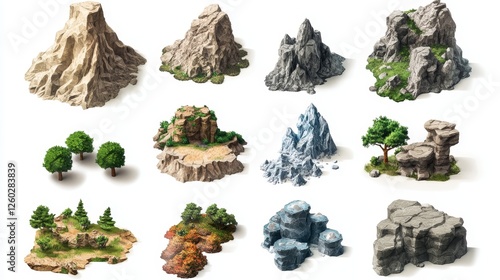 Set of icons for games. Mountains. Isolated on white background