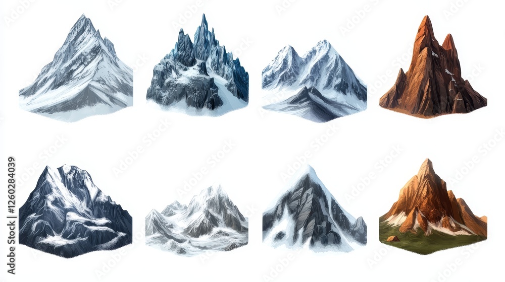 Naklejka premium Set of icons for games. Mountains. Isolated on white background