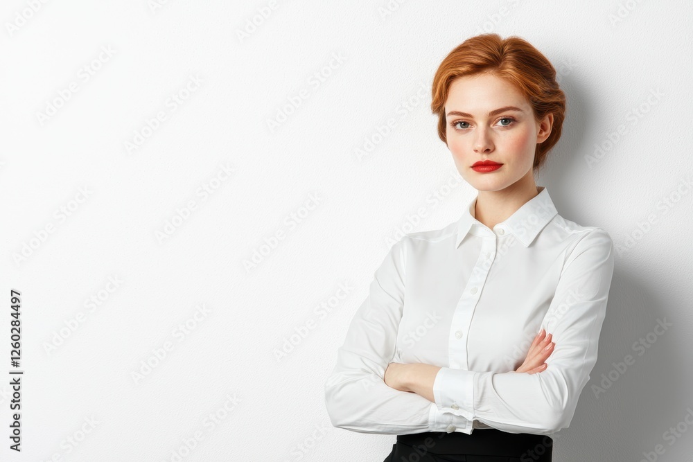 Professional woman posing confidently in modern office setting contemporary portrait minimalist background Professional woman posing confidently in modern office setting contemporary portrait minimalist background