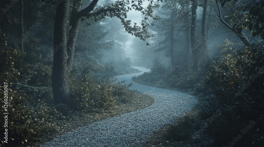 Fototapeta premium Misty forest path winding through trees