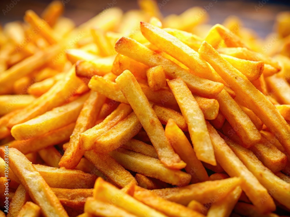 Crispy Golden French Fries, Tilt-Shift Photography, Appetizing Food Photo, Delicious Fast Food Crispy Golden French Fries, Tilt-Shift Photography, Appetizing Food Photo, Delicious Fast Food