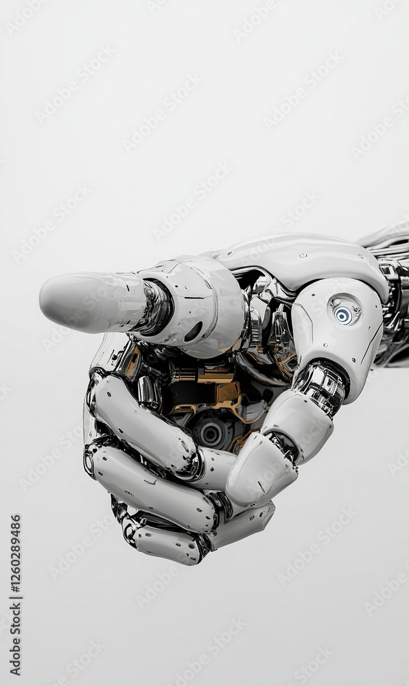 Robotic hand pointing on white background, ideal for technology or innovation concepts Robotic hand pointing on white background, ideal for technology or innovation concepts