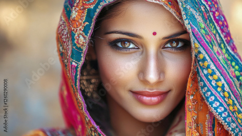 Obraz na płótnie Potrait einer jungen schönen Inderin in traditioneller Kleidung, Rajasthan, Indien, Generative AI w salonie