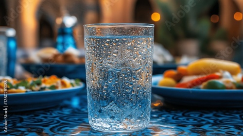 A Glass of Cold Water on a Table Outdoors
