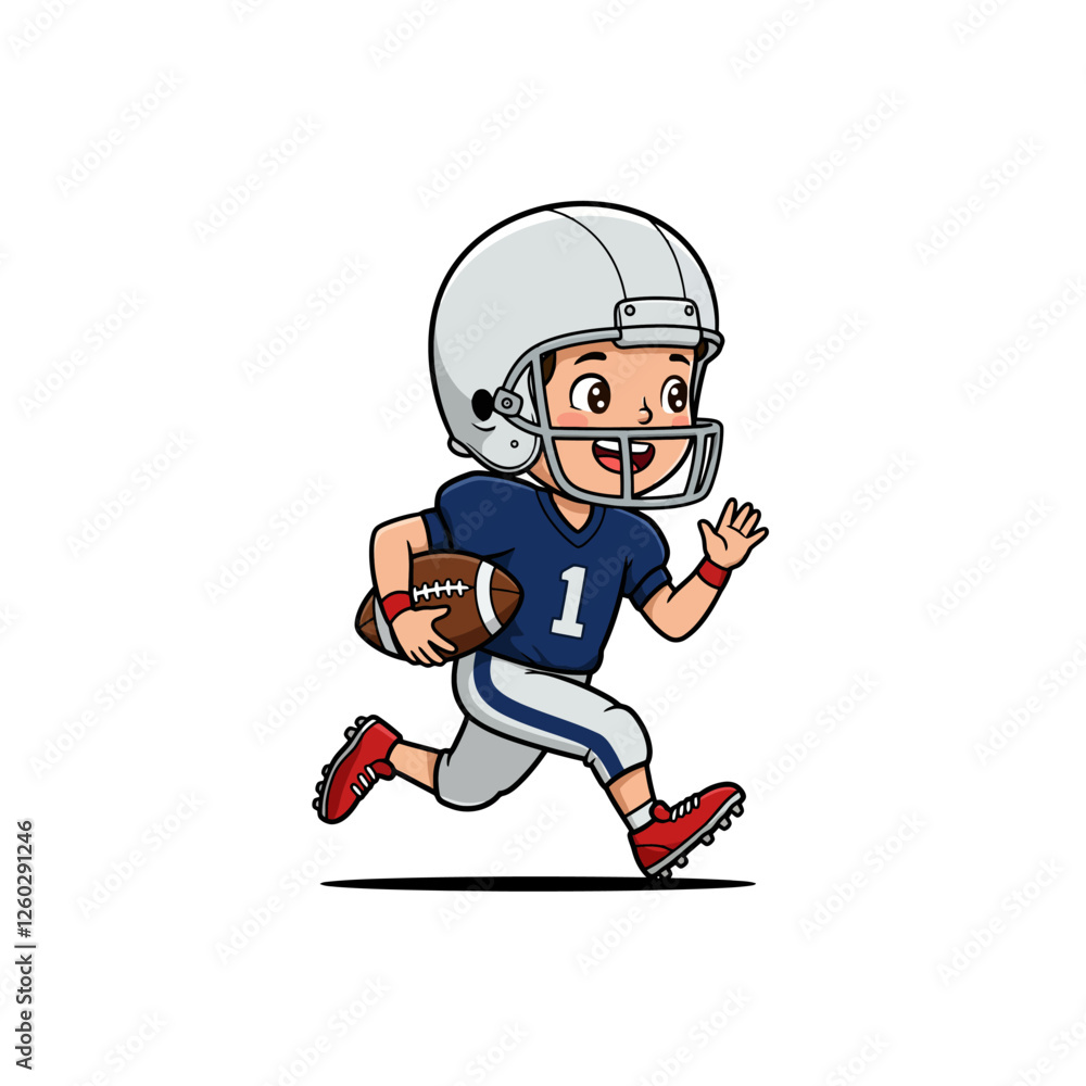 Boy Cartoon Running with Football Wearing Helmet and Uniform Illustration Boy Cartoon Running with Football Wearing Helmet and Uniform Illustration