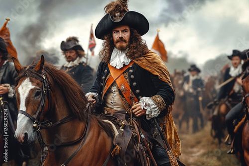 King Charles I leading troops at the Battle of Naseby during the First English Civil War