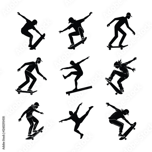 Skater Tricks and Jumps Silhouette Set