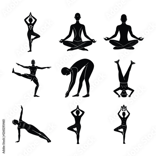Yoga Poses Silhouette Bundle