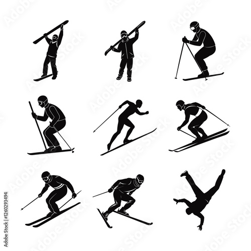 skiing silhouettes vector