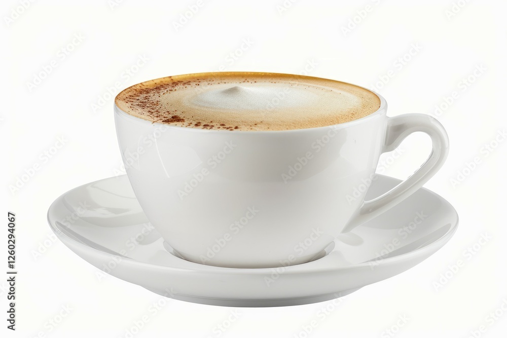 Cappuccino in white cup on saucer with cinnamon. AI image Cappuccino in white cup on saucer with cinnamon. AI image
