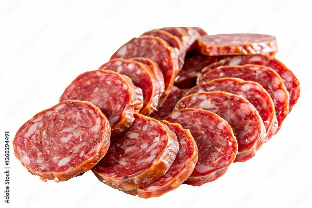 Rustic smoked sausages on white background. AI image Rustic smoked sausages on white background. AI image