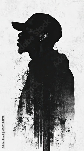 Close-up portrait of stylish black young man, The portrait is creative. rapper african-american. Black history month celebrate. design graphic Black history month.
