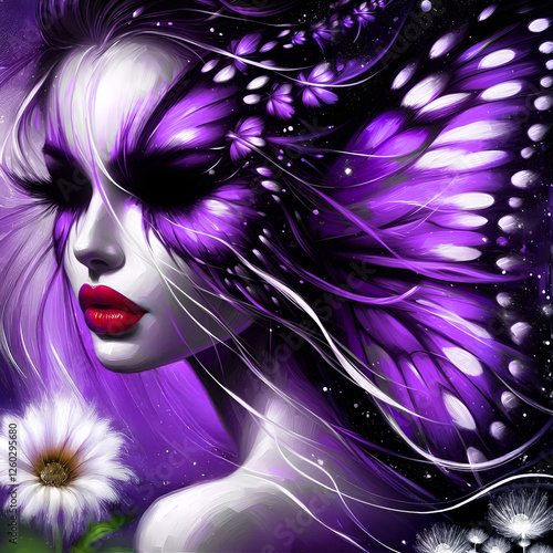 Purple butterfly fantasy girl face magical enchanted digitalart surreal photo