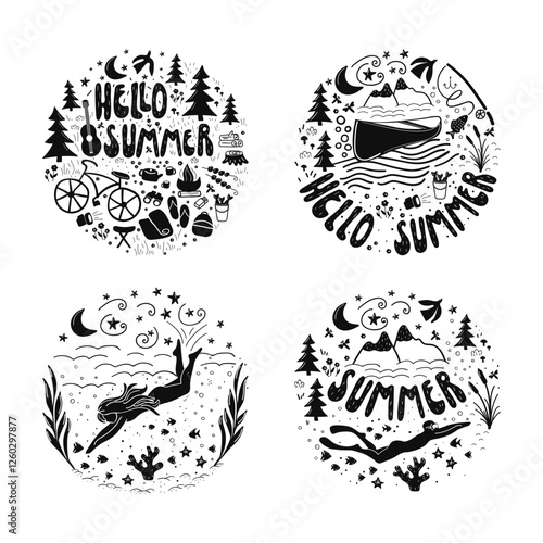 Hello Summer Vector Badges Mono Collection photo