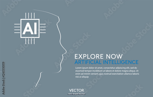 Abstract concept of artificial intelligence with silhouette of face and microchip. Artificial intelligence synergy of man and technology