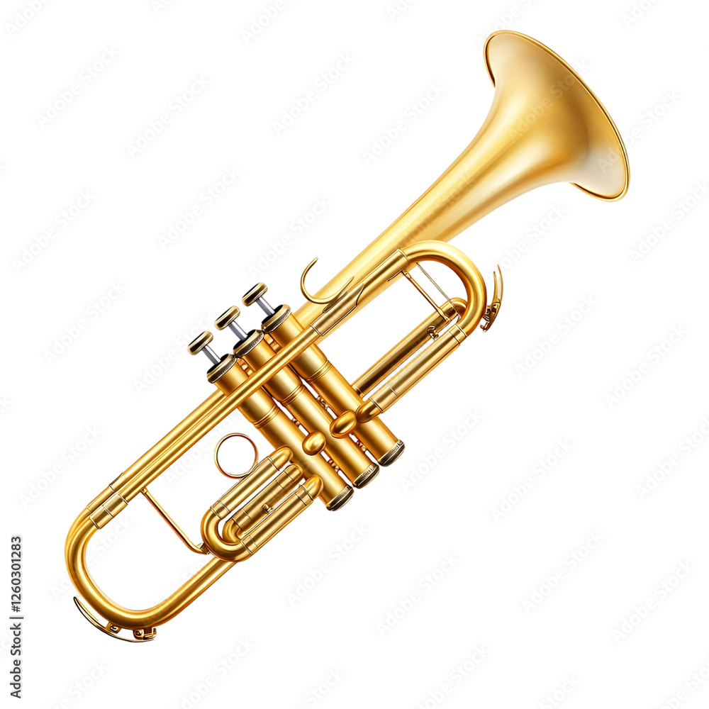 Obraz premium Shiny golden trumpet musical instrument brass isolated transparent background