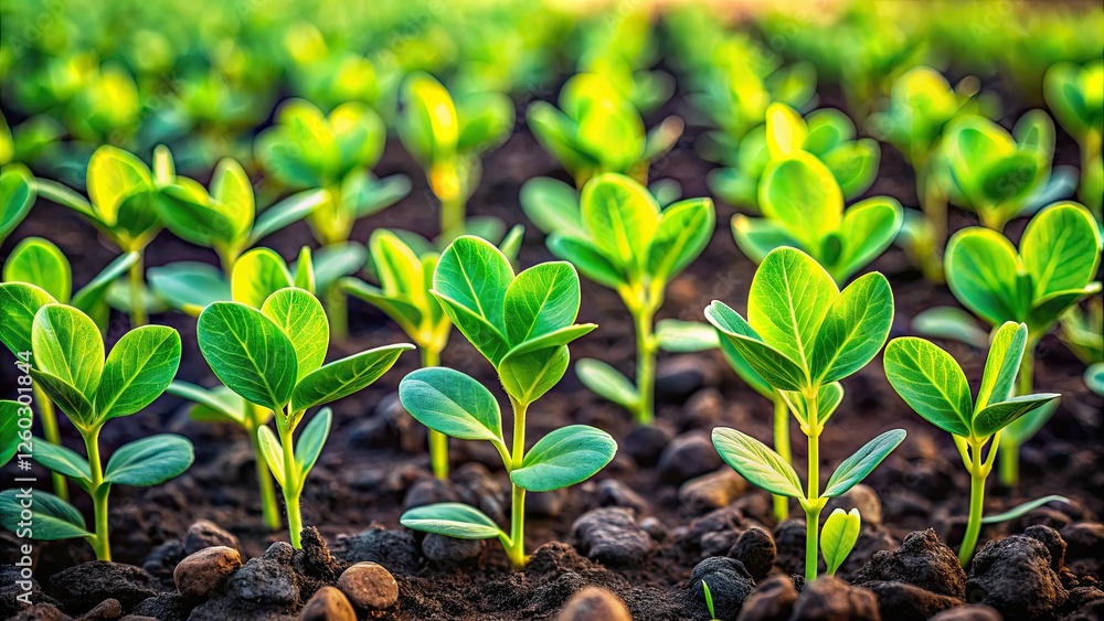 Macro lens reveals the delicate growth of organic peanut seedlings, planted in precise rows on the farm. Macro lens reveals the delicate growth of organic peanut seedlings, planted in precise rows on the farm.