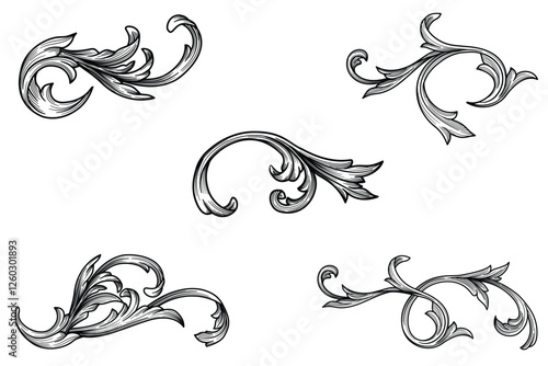 Set vector Classic decorative element. Baroque Filigree engraving vintage ornaments