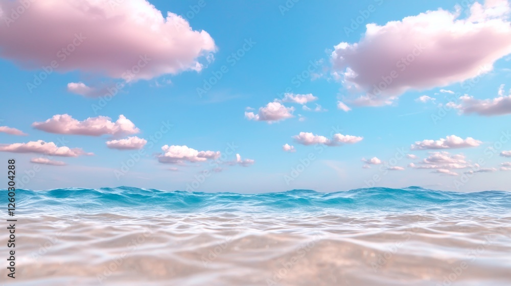 a beach with a blue sky and white clouds in the background The water is a deep blue and the sand is a light tan color The sky is a bright blue with white fluffy c a beach with a blue sky and white clouds in the background The water is a deep blue and the sand is a light tan color The sky is a bright blue with white fluffy c