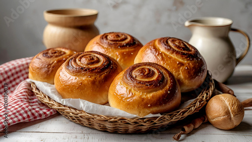 Wallpaper Mural Homemade fresh pastries on the kitchen table. Fresh delicious buns in the bakery. Freshly baked pastry made from flour. Torontodigital.ca