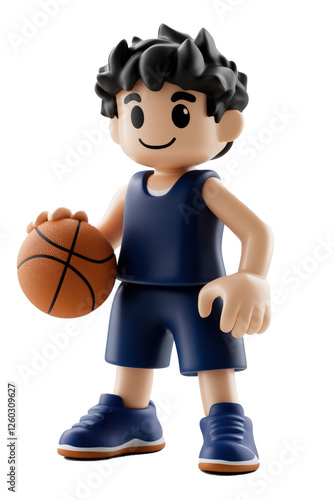 Basketteur en tenue marine tenant un ballon, style figurine 3D sportive photo