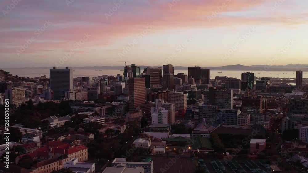 Sunrise Drone Shot of City Bowl in Cape Town, South Africa Sunrise Drone Shot of City Bowl in Cape Town, South Africa